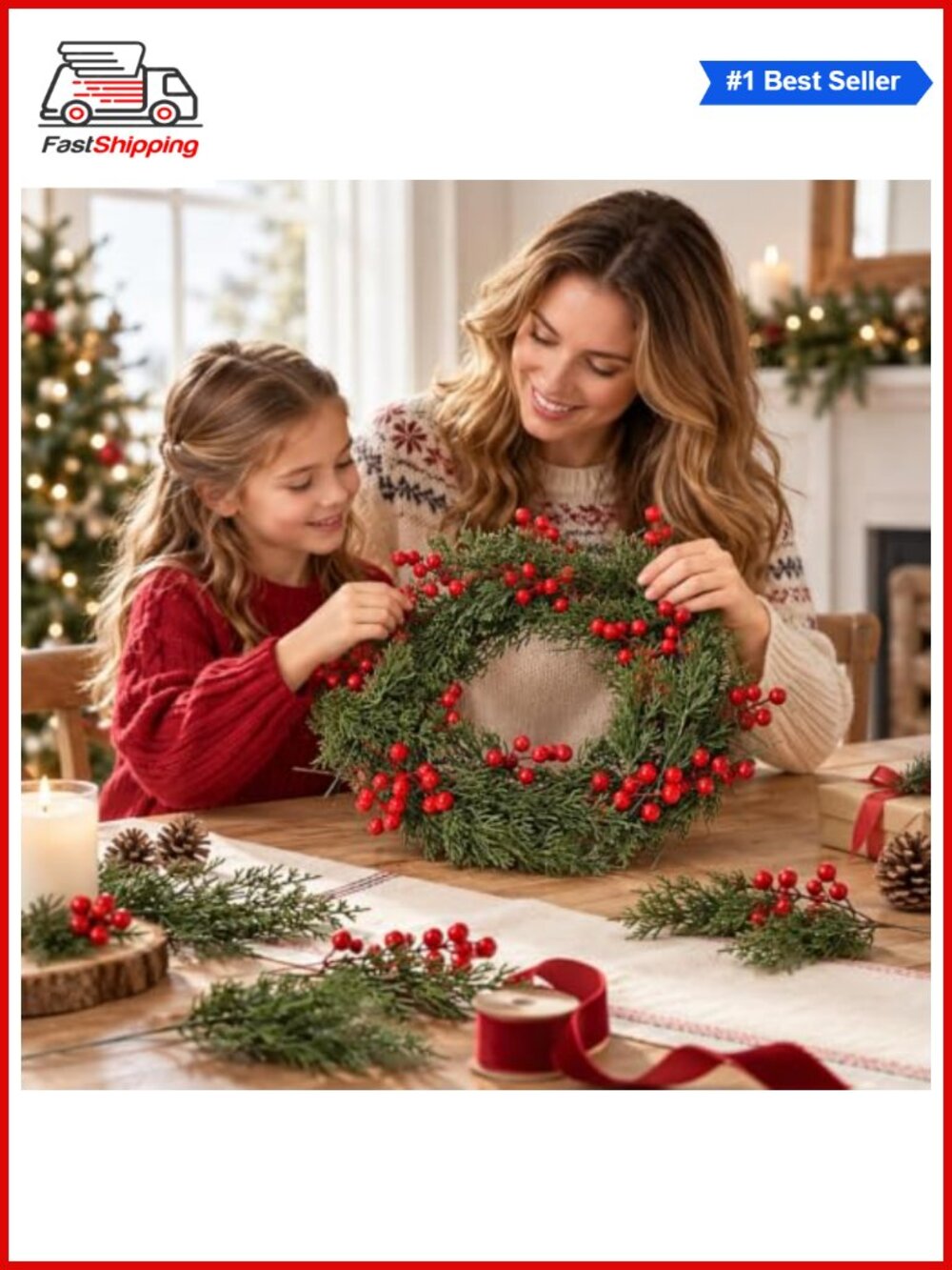 🎅 128 Pc Artificial Pine & Berry Stems Set Christmas Tree Wreath Garland - Picture 4 of 5